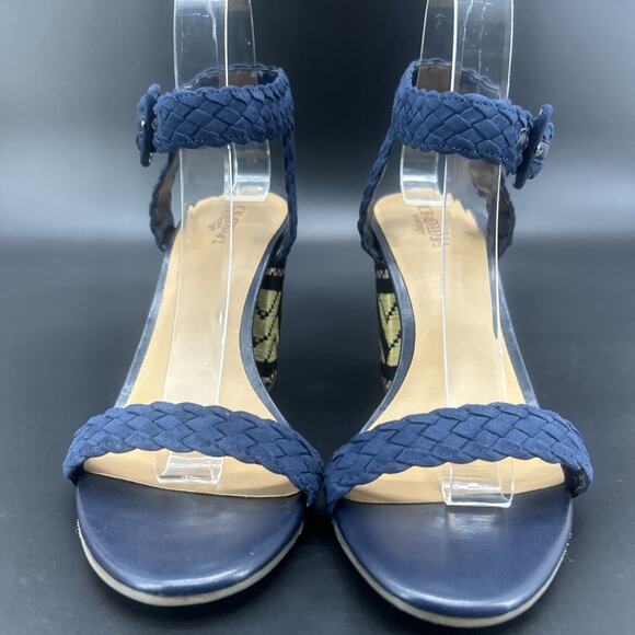 New Crown Vintage Cadence Womens 8M Aztec Navy Block Heel Open Toe Braid Sandal - Picture 5 of 10